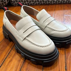 Platform Lug Sole White Loafers